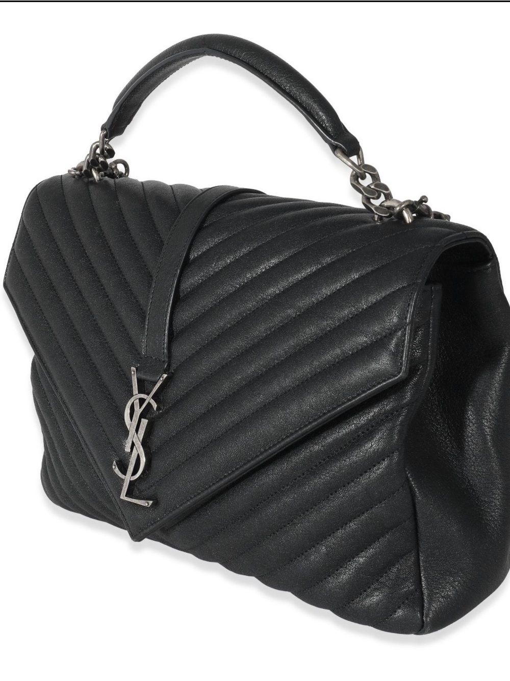 YSL Large College Bag – Black Chevron Quilted Leather